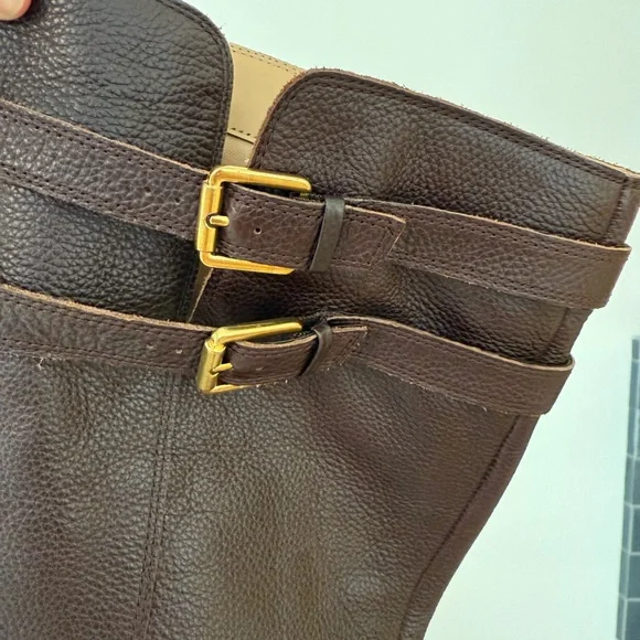 Like New! Franco Sarto Brown Leather Knee-High Boots wide calf - Picture 3 of 9